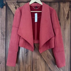 NWT White House Black Market Rouge Remix Ultrasuede Drape Front Jacket Small